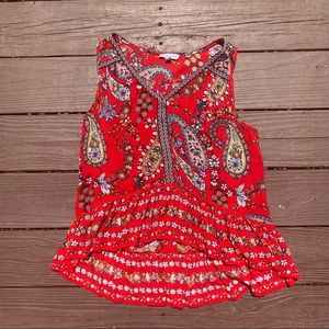 Red paisley sleeveless peasant blouse